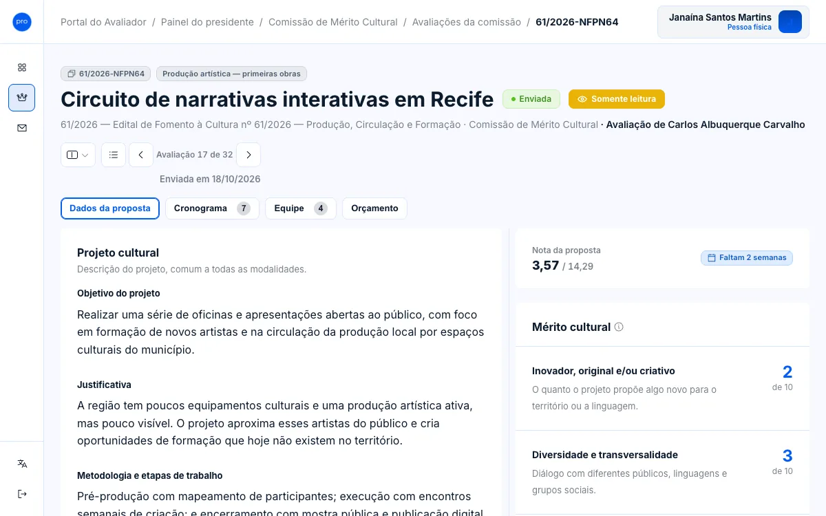 Avaliação de Carlos Albuquerque Carvalho aberta em Somente leitura, com a proposta e as notas por critério.